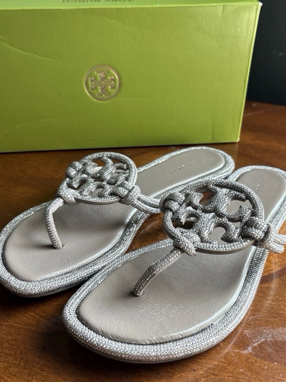 New Tory Burch Sandals Women's Size 9mColor Dark Clay Miller Knotted Pave